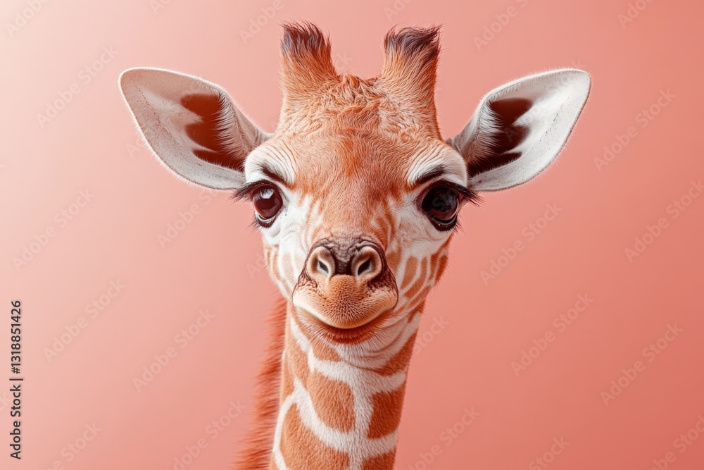 Poster giraffe with bright expression against a soft pastel background in a modern setting