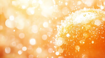 A vibrant orange radiates health, surrounded by abstract symbols of joy and mental well-being, evoking warmth and positivity.
