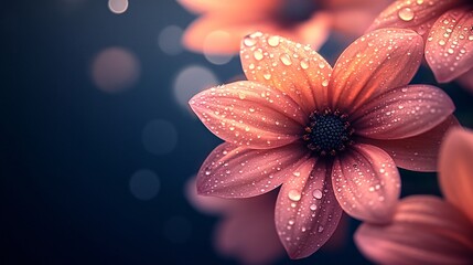 Fototapeta premium Beautiful flowers covered with water droplets in the foreground