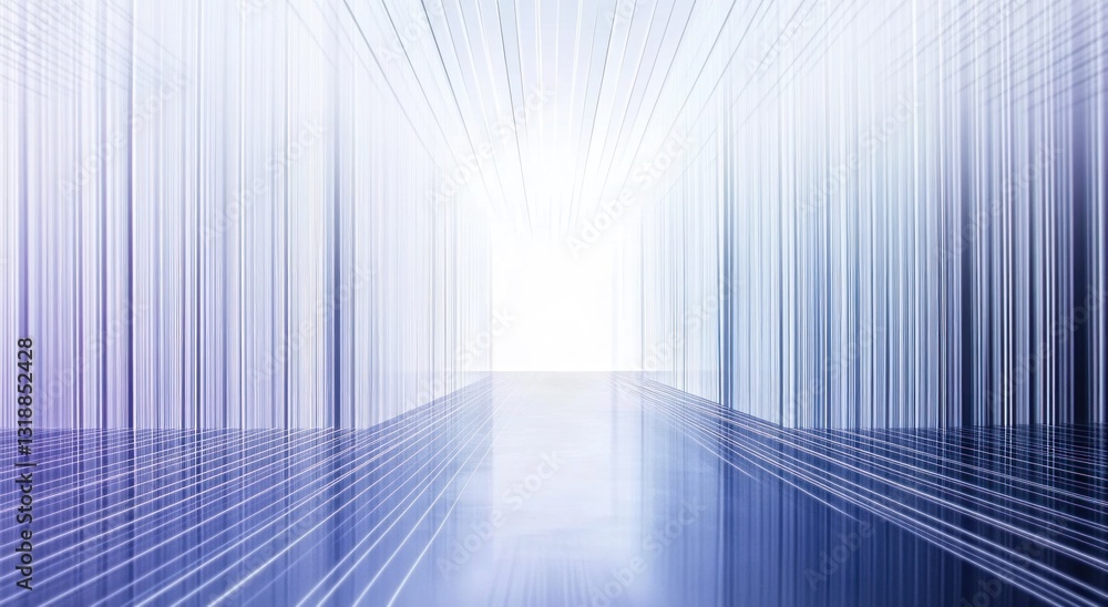 Poster abstract light tunnel with glowing lines and reflective floor.