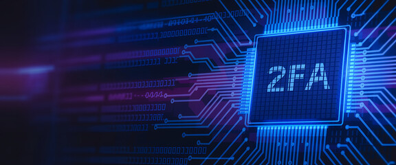 Fototapeta premium Privacy Protection & Cybersecurity: 2FA Chip for Secure Authentication & Authorization, Two-Factor Authentication, cybersecurity, data privacy, security layers
