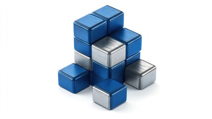 Obraz premium Abstract metallic blue and silver cubes structure.