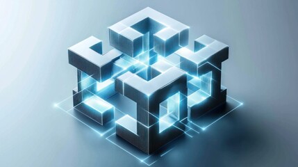 Obraz premium Abstract metallic cube with glowing connections.