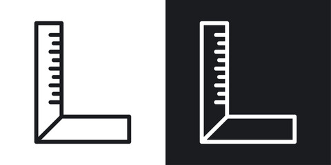Carpenter ruler icon set in black and white stroke lines
