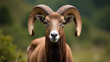 majestic ram proudly displays curly horns natural beauty exuding elegance surroundings effortless
