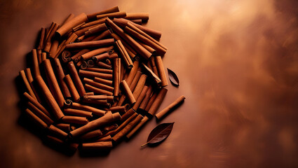 Cinnamon sticks rotate as a background. Fragrant cinnamon close-up. Spices with cinnamon. Food cooking concept.
