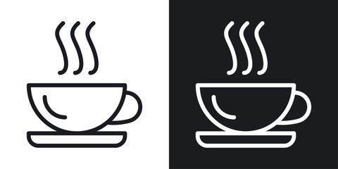 Cup of coffee icon set in black and white stroke lines