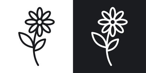 Flower icon setin black and white stroke lines