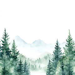 Fototapeta premium Evergreens in a Frozen Dream Watercolor Wallpaper Background