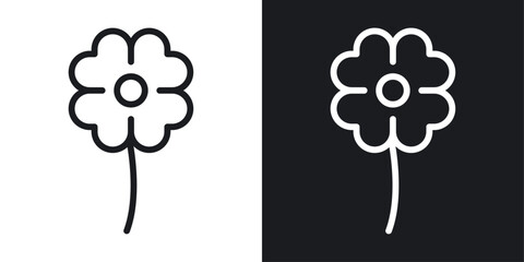 Four leaf clover icon set in black and white stroke lines