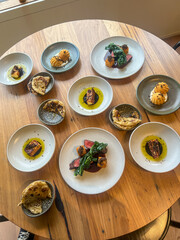 Spread of wine bar dishes