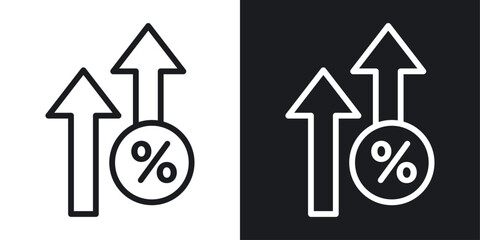 Interest growth icon set in black and white stroke lines
