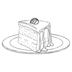 Coloring book a piece of cake with cream. Vector illustration
