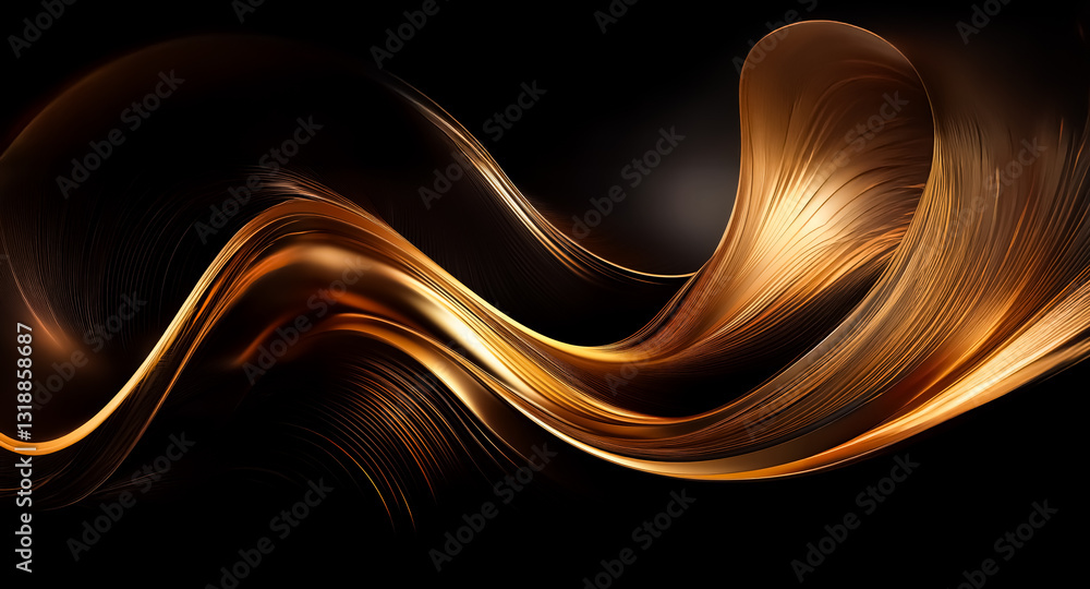 Leinwandbilder elegant abstract design featuring flowing golden wave with smooth, shiny texture on dark black backd