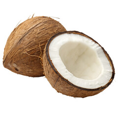 Halved Coconut on White Background