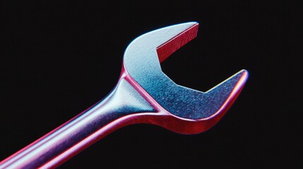 Close-up of a shiny metallic wrench against a dark background, showcasing its design and craftsmanship for mechanical work.