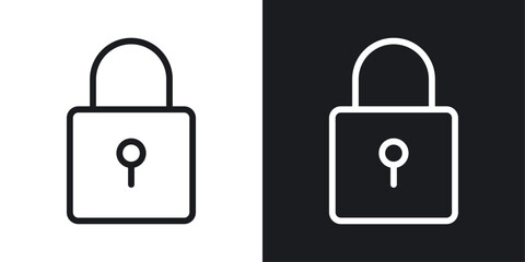 Padlock icon set in black and white stroke lines