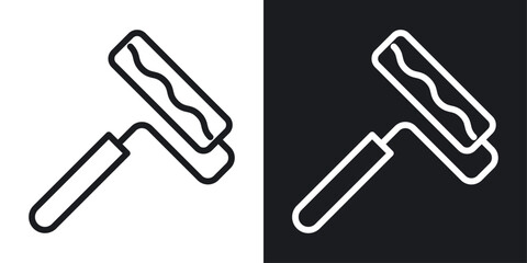 Paint roller icon set in black and white stroke lines