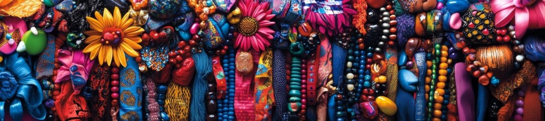 Fototapeta premium A Bright and Colorful Display of African American Culture with Fabric and Beads. Generative AI