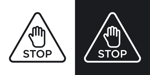 Stop security sign set in black and white stroke lines