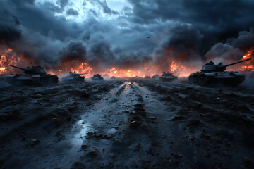 Tanks advancing through destruction