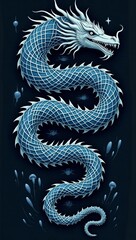 Fototapeta premium Generative AI Azure Dragon: Mystical Eastern Serpent Illustration Azure Dragon Eastern Dragon serpent illustration mythical creature blue white scales coiled spikes myth fantasy power wisdom