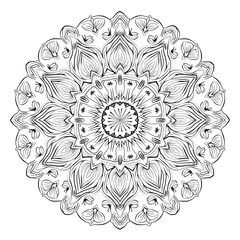 A line art mandala design illustration of a coloring page 