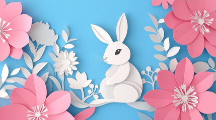 Obraz premium handmade papercut flower and easter bunny decoration 