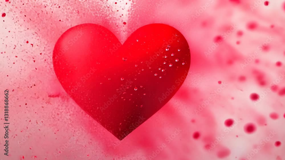 Poster abstract red heart with particle explosion on white background symbolizing love and romance with vib