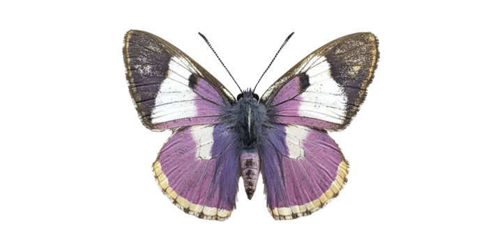 Purple and white butterfly with patterned wings isolated on transparent background