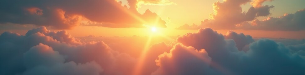 Fototapeta premium A beam of sunlight breaks through a wispy cloud, misty, warm