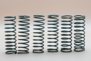 Coiled metal spring on metal surface, close-up view