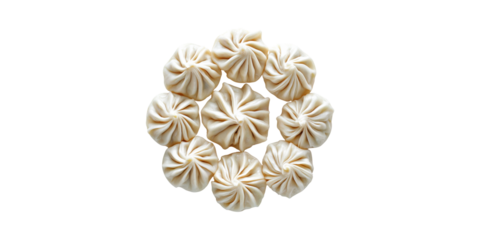 Traditional dumplings arranged in circular pattern isolated on transparent background