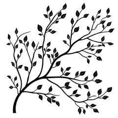 Nature's Silhouette: A minimalist, artistic representation of a tree branch adorned with delicate leaves. The stark contrast creates a timeless appeal, evoking feelings of serenity, growth.