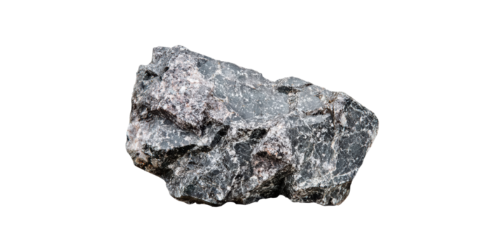 Rough granite stone with gray and black speckles isolated on transparent background