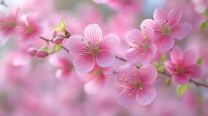 Obraz premium Pink blossoms blooming on branch, springtime garden