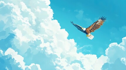 Obraz premium Majestic Eagle Soaring Through Fluffy White Clouds