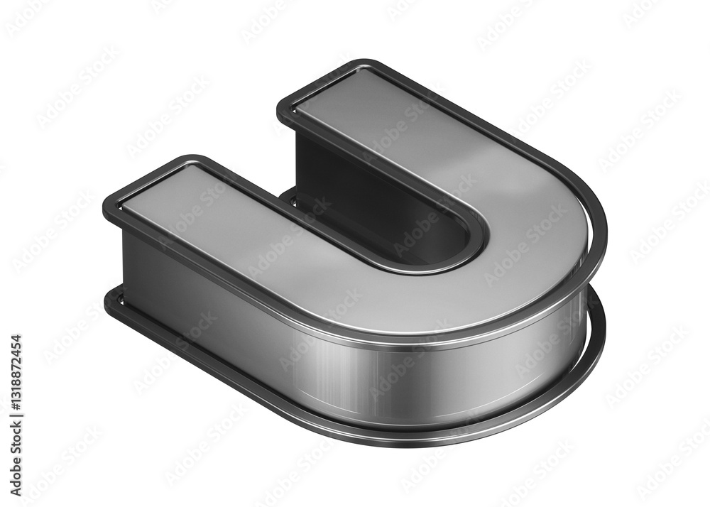 Poster top view 3d letter u in silver. isometric 3d rendering display typography suitable for poster, web, 
