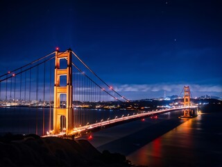 Naklejka premium Golden Gate Bridge at Night with Starry Sky