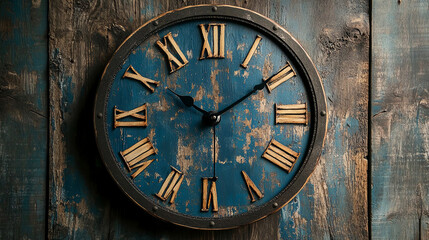 Fototapeta premium Timeless elegance captured in this rustic blue vintage clock with Roman numerals