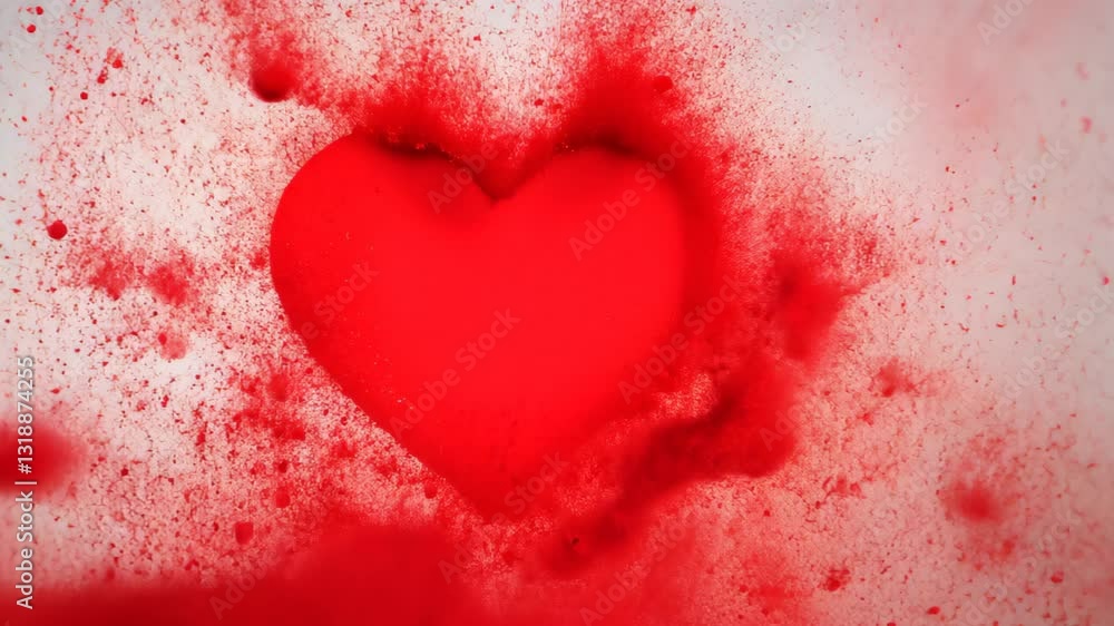Poster flying heart animation with red smoke effect on white background for valentine's day and romantic co