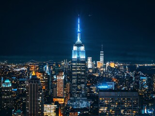 Obraz premium Night View of Illuminated Skyscrapers in a City