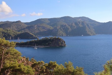 Aegean Sea and costal view near the Dead Sea (Olu Deniz) in Fethiye, Mugla, Turkey.