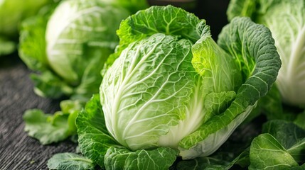Obraz premium Fresh chinese cabbage with crisp green leaves isolated on a clean background, showcasing a nutritious high-fiber vegetable rich in vitamins for healthy daily cooking, plant-based diets, and organic fo