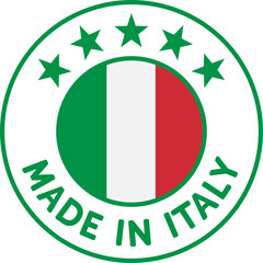 Made in Italy badge, sticker or icon symbolizing the quality and origin of Italian products. Green text. Scalable lightweight vector for the web. High resolution.