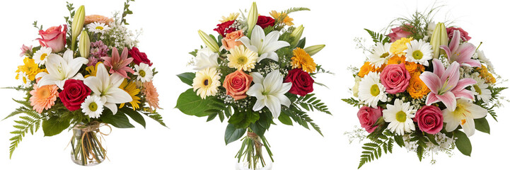Set of A beautiful Floral Bouquet Design real photo isolated on a transparent background