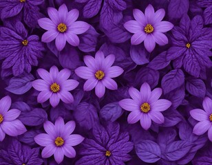 Obraz premium Vivid Violet Floral Abundance: A mesmerizing tapestry of violet flowers and foliage, creating a vibrant and harmonious floral arrangement that captivates with its rich color and intricate details.
