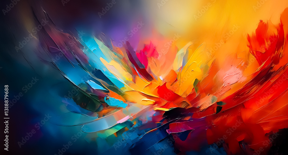 Leinwandbilder a vivid abstract painting with expressive brushstrokes blends warm and cool hues, creating a dynamic