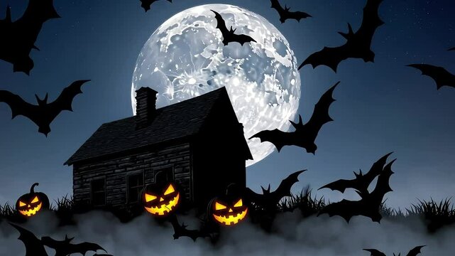 Haunted House Bats Moonlight