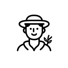 Fototapeta premium Smiling farmer wearing a hat with a sprout on his shoulder in a minimalist vector style